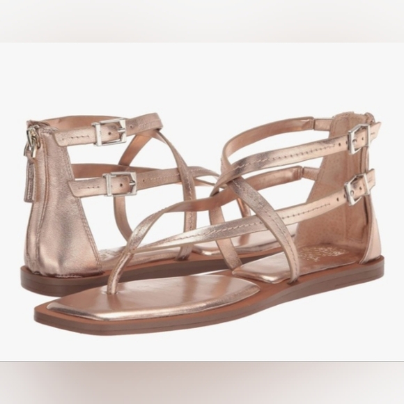 Vince Camuto Shoes - Vince Camuto Golden Champagne Leather Brenndie Buckle Sandal Size 71/2